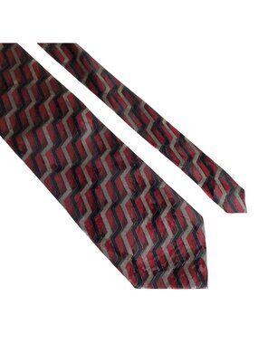 Fratelli Moda Silk Tie Red Black Gray Chevron Pattern Italy Mens Necktie Office